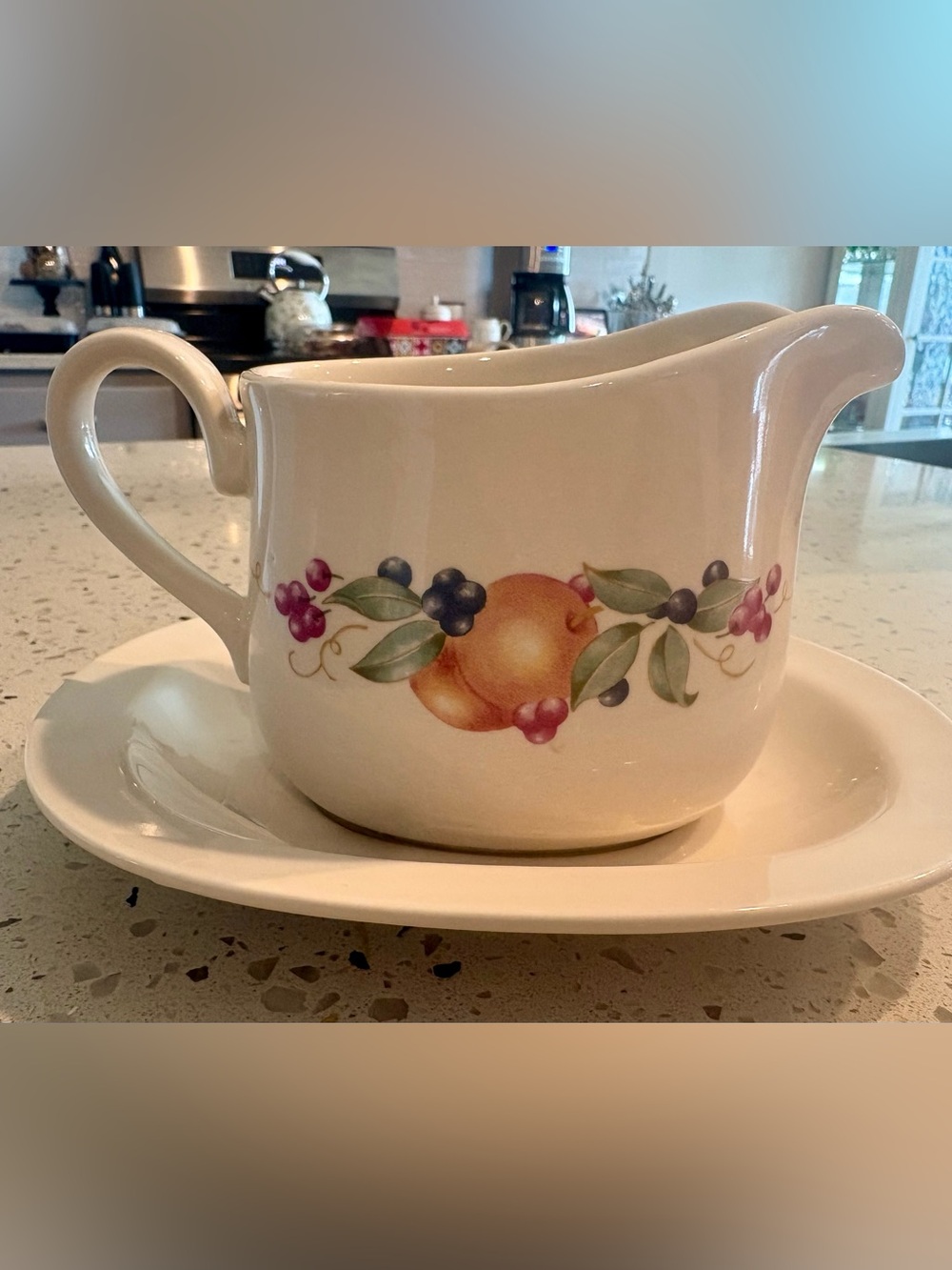 Corningware Abundance Ceramic Fruit-Multicolor Motif Gravy Boat